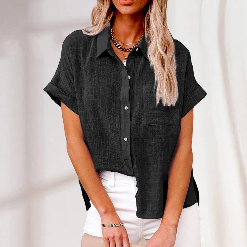 Summer Shirt Linen for Women Casual Short Sleeved in Lightweight