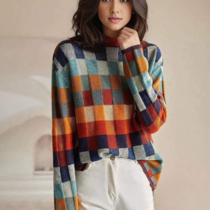 Women's Relaxed Fit Soft Patchwork Sweater