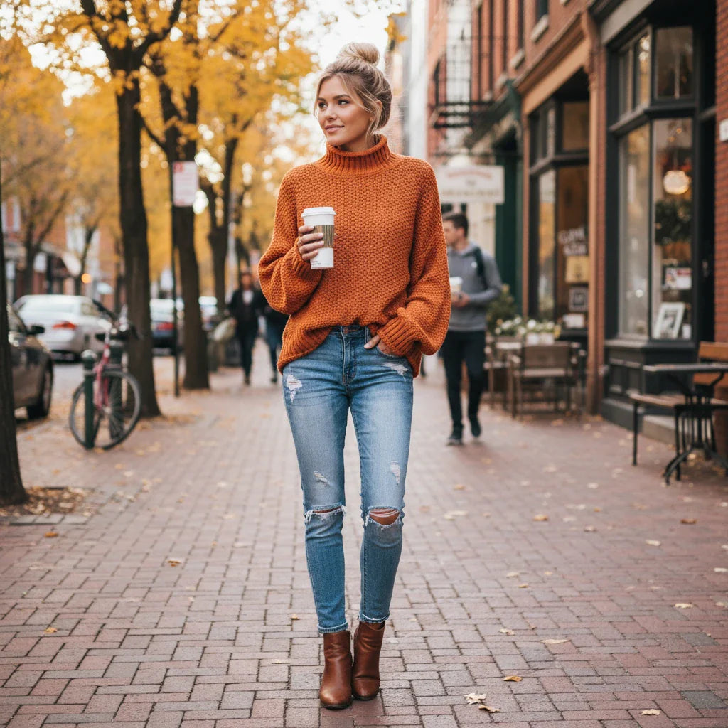 Kvinders bløde højhalsede striktrøje til komfort hele dagen