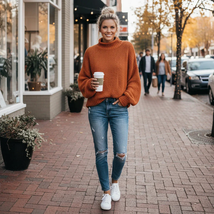 Kvinders bløde højhalsede striktrøje til komfort hele dagen