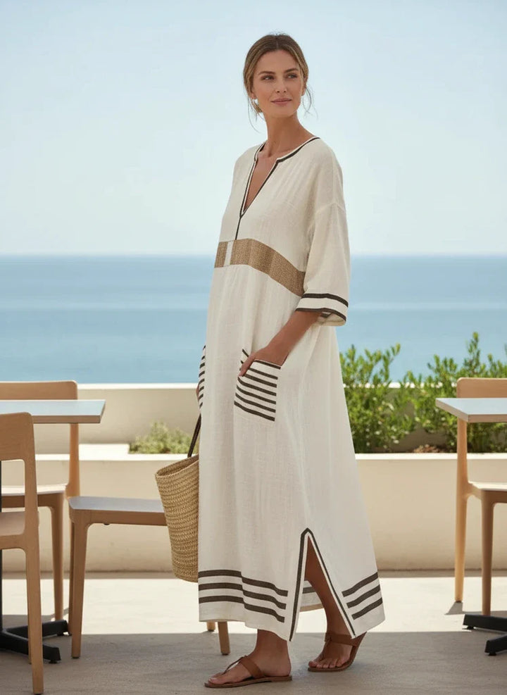 Robe longue légère à col en V pour femme avec poches