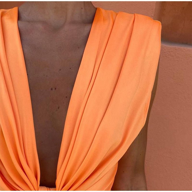 Women's Charm and Glamour Midi Dress with Deep V-Neckline