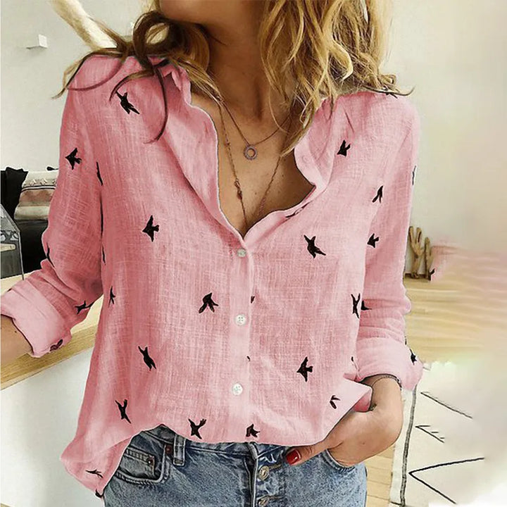 Bird Print Long Sleeve Shirt Women Lightweight & Breathable