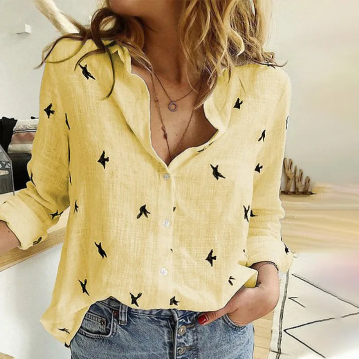 Bird Print Long Sleeve Shirt Women Lightweight & Breathable