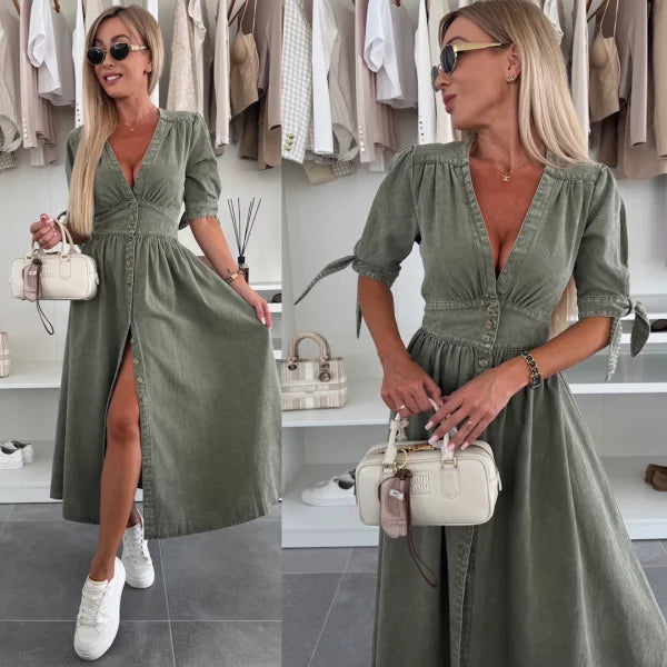 Women’s Flattering Button-Front Maxi Dress
