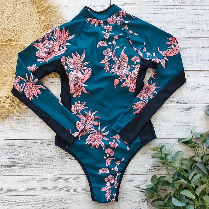 Maillot de bain une pièce à motifs à manches longues pour femme pour un confort ultime