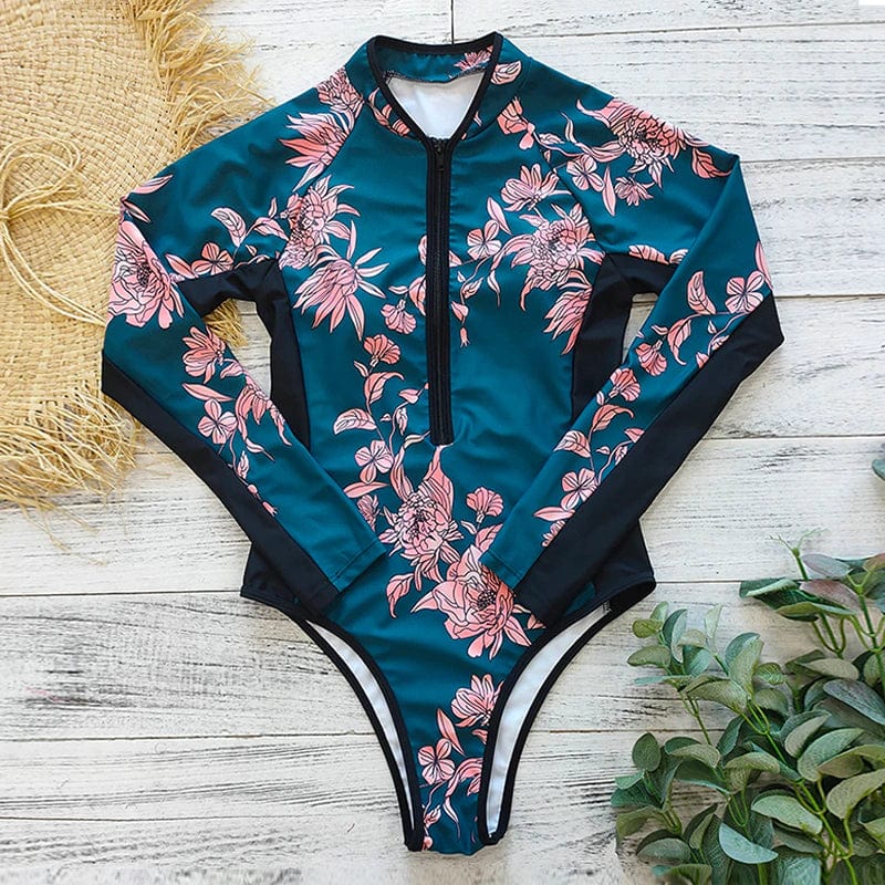 Maillot de bain une pièce à motifs à manches longues pour femme pour un confort ultime
