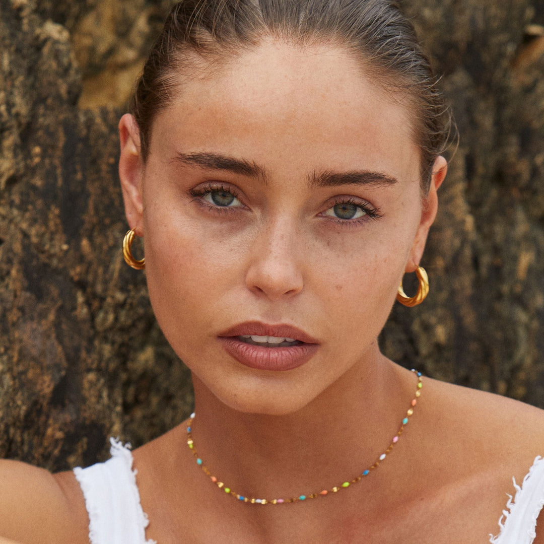 Women’s Choker Necklace Rainbow Crystal Stainless Steel Gold-Plated Adjustable