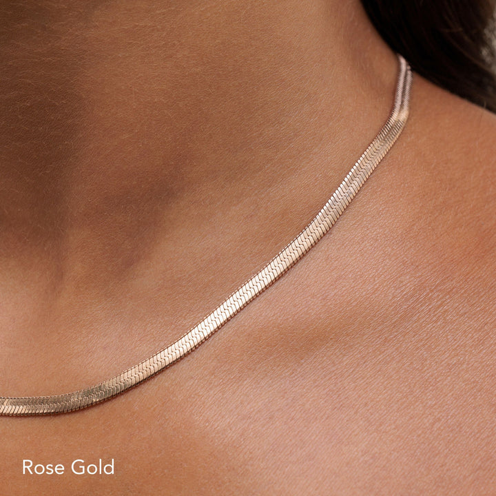 Women’s Choker Necklace Gold Herringbone Stainless Steel Adjustable