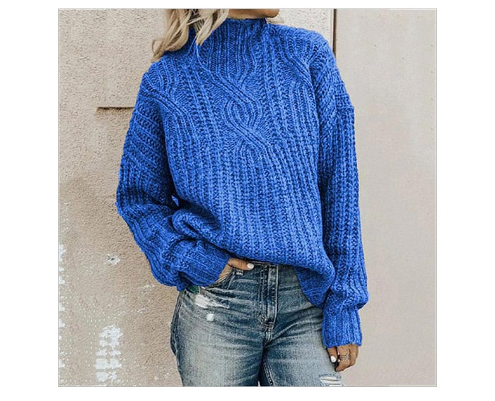 Chunky Ribbed Cable Knit Turtleneck Sweater