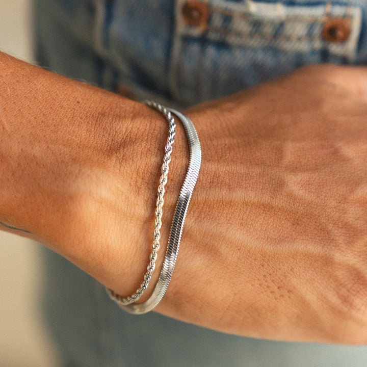 Bracelet à plusieurs rangs pour femme, en PVD hypoallergénique, double chaîne