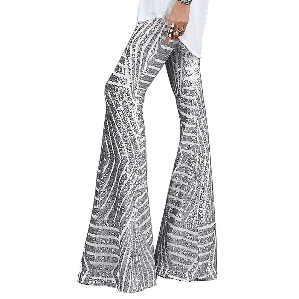 Women’s High-Waisted Sequin Flared Pants for Evening Elegance