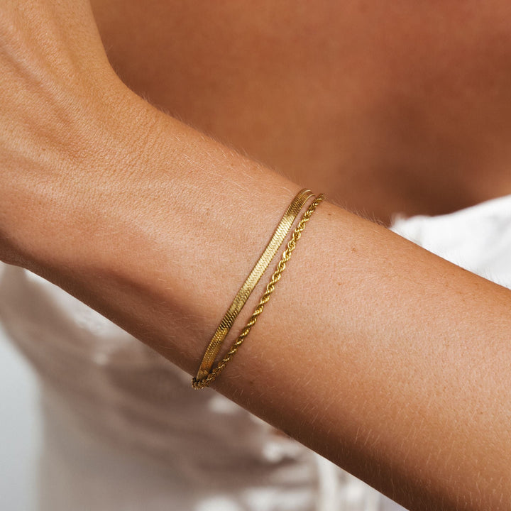 Bracelet à plusieurs rangs pour femme, en PVD hypoallergénique, double chaîne