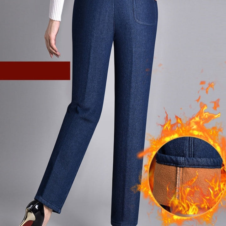 Jeans for Women Cotton Stretch Denim Waistband with Side Pockets & Straight Leg