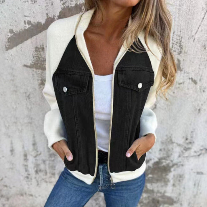 Women's Two-Tone Zip-Up Denim Jacket