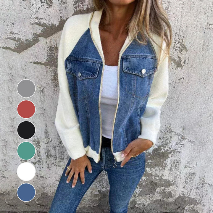 Women's Two-Tone Zip-Up Denim Jacket