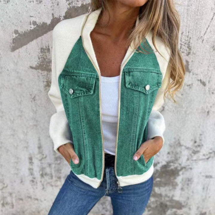 Women's Two-Tone Zip-Up Denim Jacket