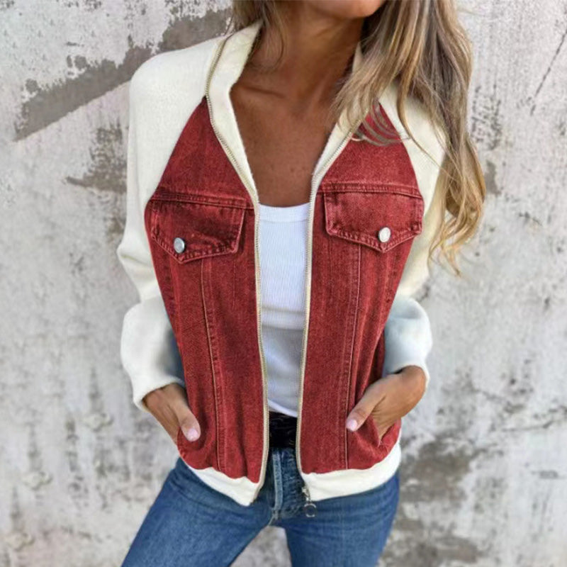 Women's Two-Tone Zip-Up Denim Jacket