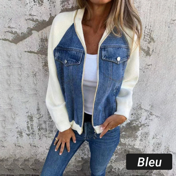 Women's Two-Tone Zip-Up Denim Jacket