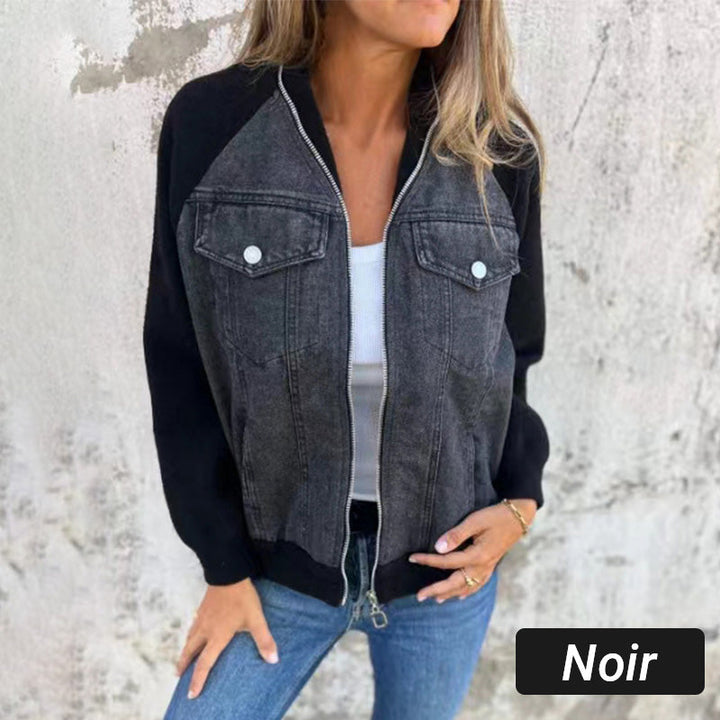 Women's Two-Tone Zip-Up Denim Jacket