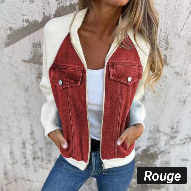 Women's Two-Tone Zip-Up Denim Jacket
