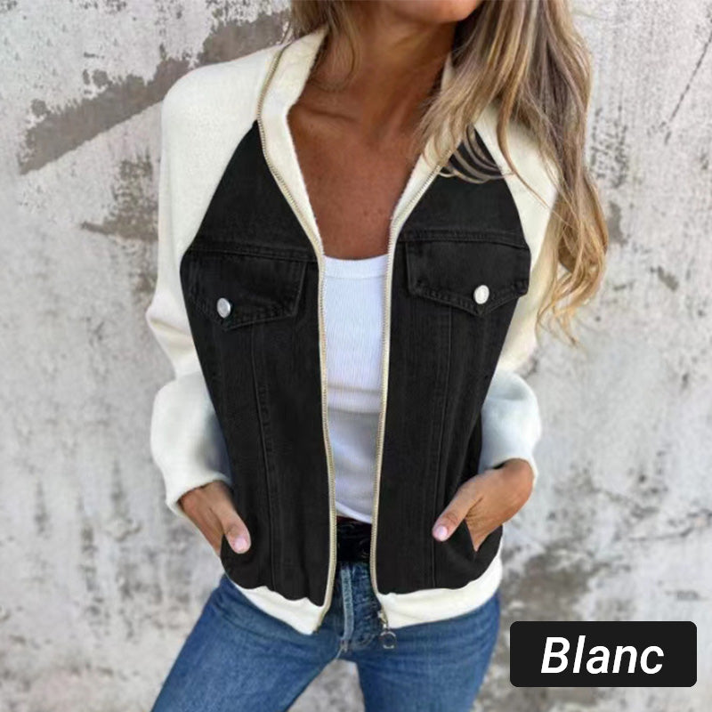 Women's Two-Tone Zip-Up Denim Jacket