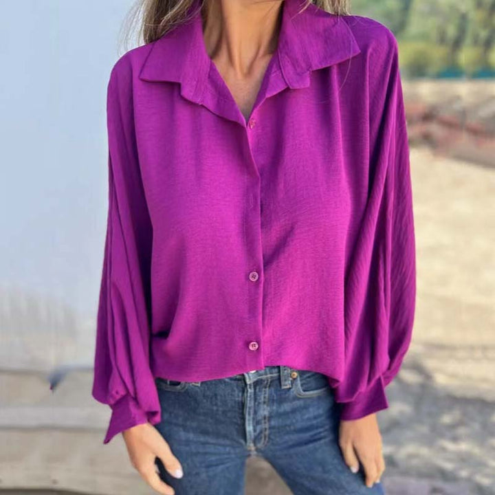 Women’s Elegant Puff Sleeve Blouse with Button Front