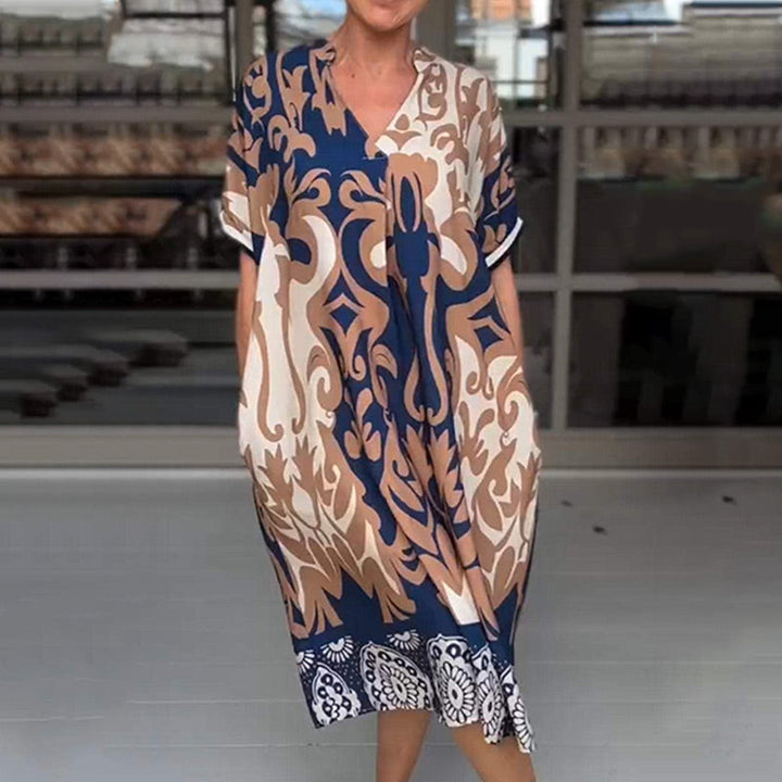 Naisten kevyt rento painettu midi-mekko