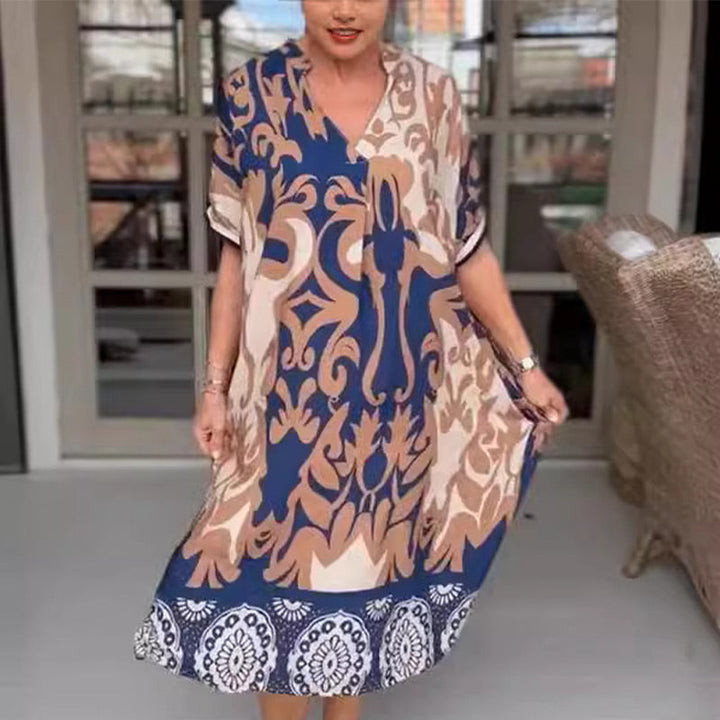 Naisten kevyt rento painettu midi-mekko