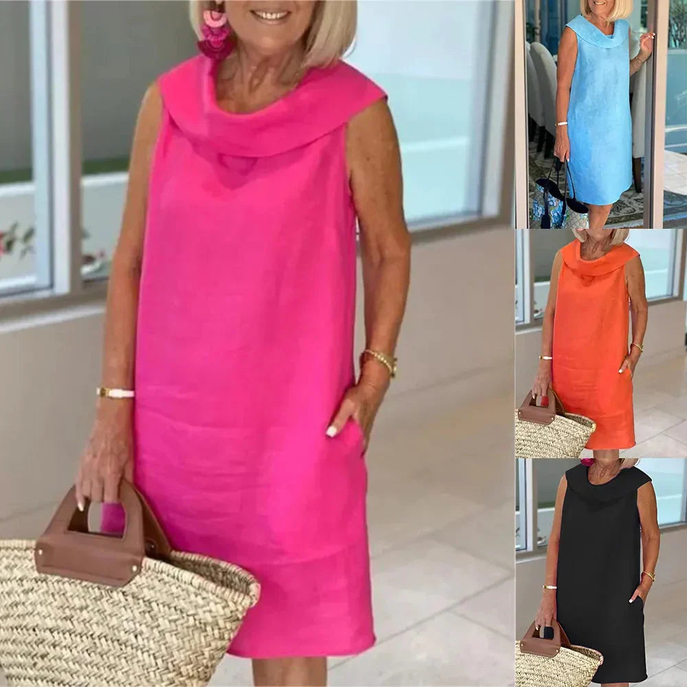 Women's Breathable Cotton Linen Midi Dress