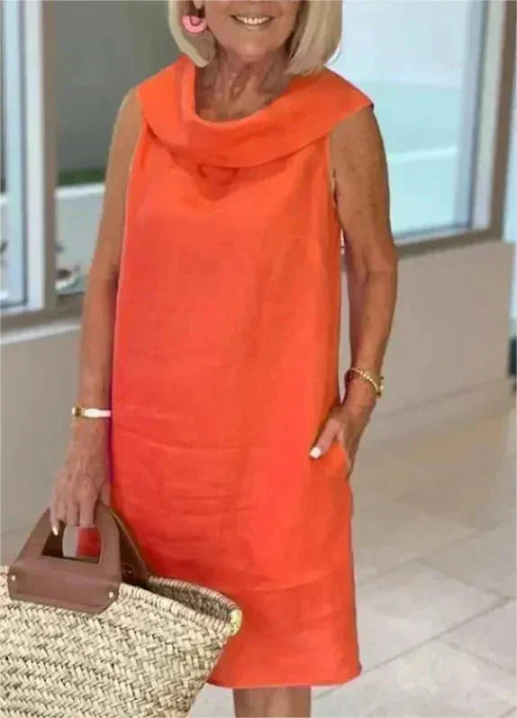 Women's Breathable Cotton Linen Midi Dress