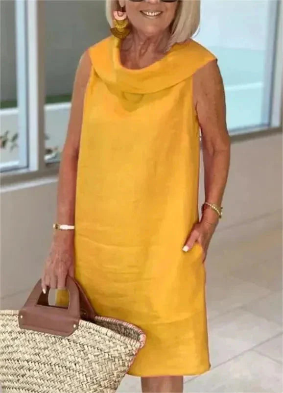 Women's Breathable Cotton Linen Midi Dress