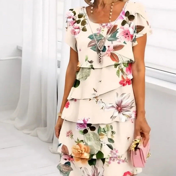 Women's Flowy Layered Maxi Dress with Floral Print