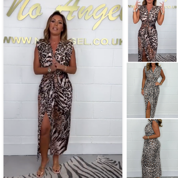 Tyylikäs V-kaula-leopardikuvioinen Maxi-mekko