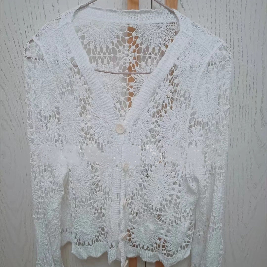 Elegant Women’s V-Neck Crochet Lace Blouse