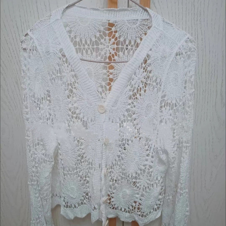Elegant Women’s V-Neck Crochet Lace Blouse