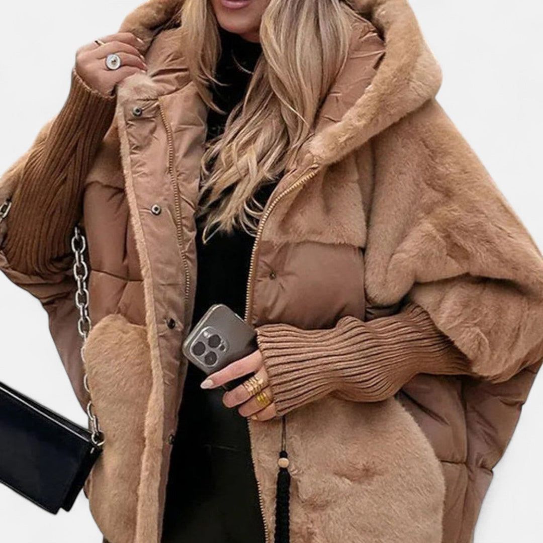 Oversize isoleret pufferjakke med hætte til kvinder