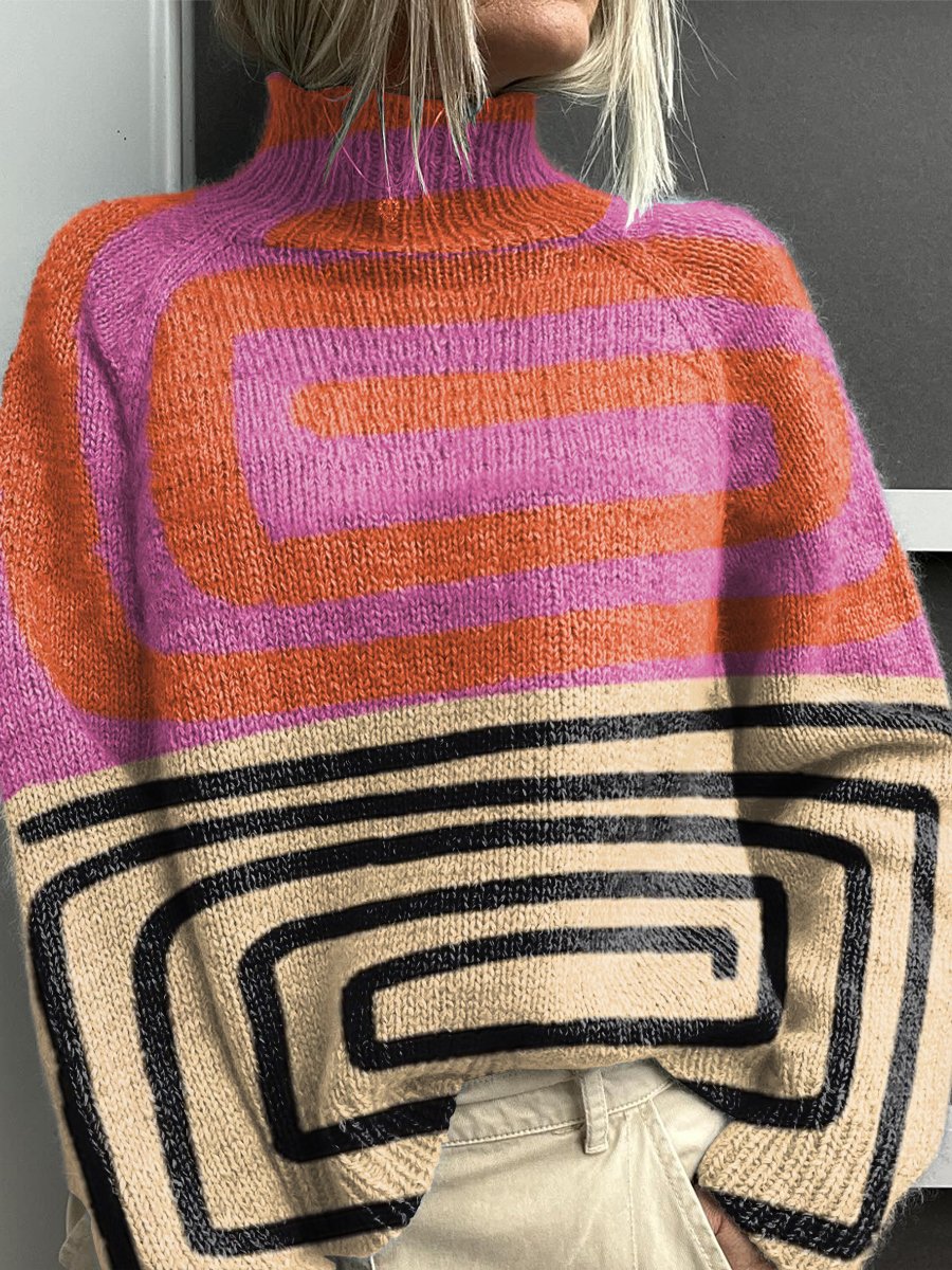 Blød strikket rullekravetrøje i farveblok til kvinder