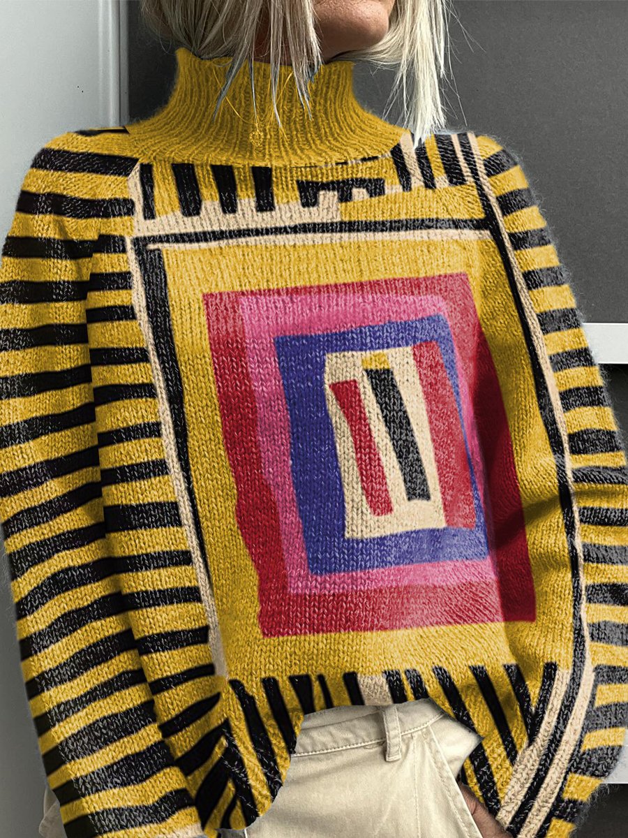 Blød strikket rullekravetrøje i farveblok til kvinder