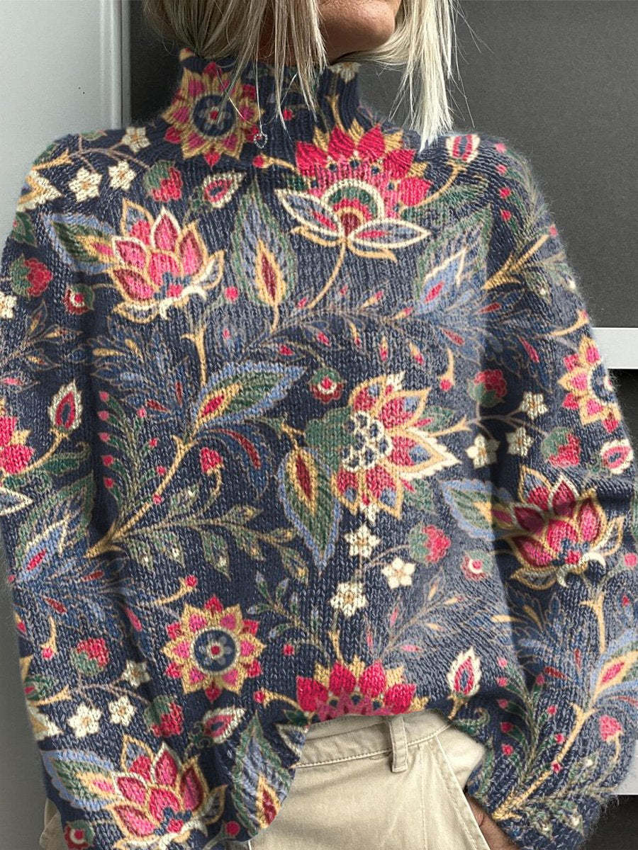 Blød strikket rullekravetrøje i farveblok til kvinder