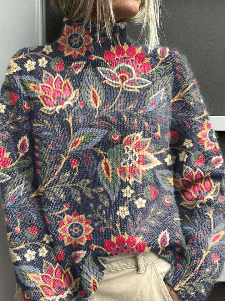 Blød strikket rullekravetrøje i farveblok til kvinder