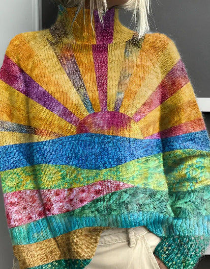 Blød strikket rullekravetrøje i farveblok til kvinder