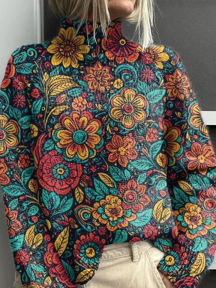 Blød strikket rullekravetrøje i farveblok til kvinder