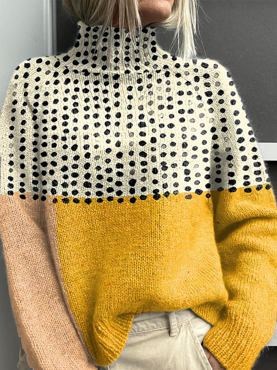 Blød strikket rullekravetrøje i farveblok til kvinder