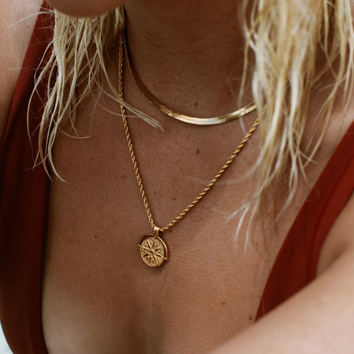 Women Necklace Sun Charm Gold 18k Plated Stainless Steel 45+5cm