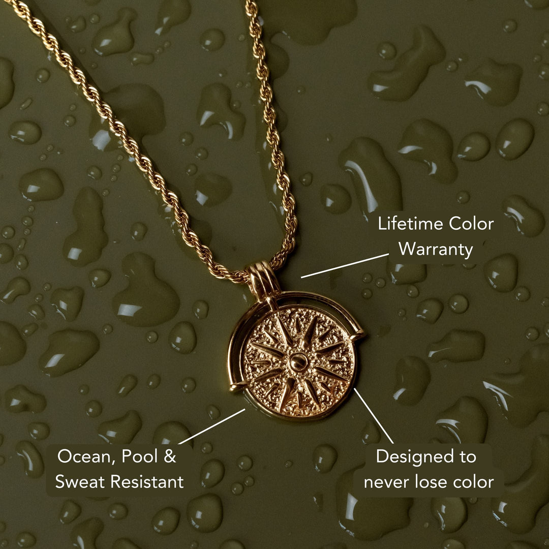 Women Necklace Sun Charm Gold 18k Plated Stainless Steel 45+5cm