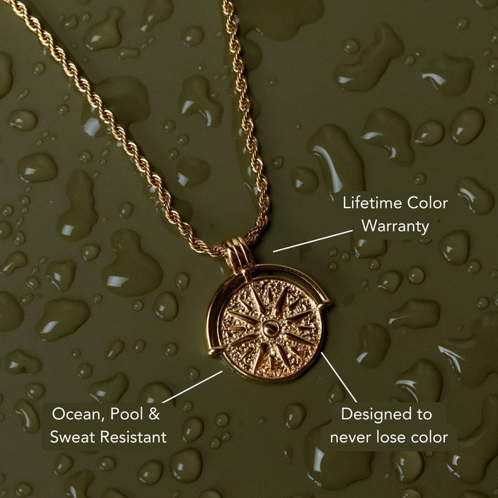 Women Necklace Sun Charm Gold 18k Plated Stainless Steel 45+5cm