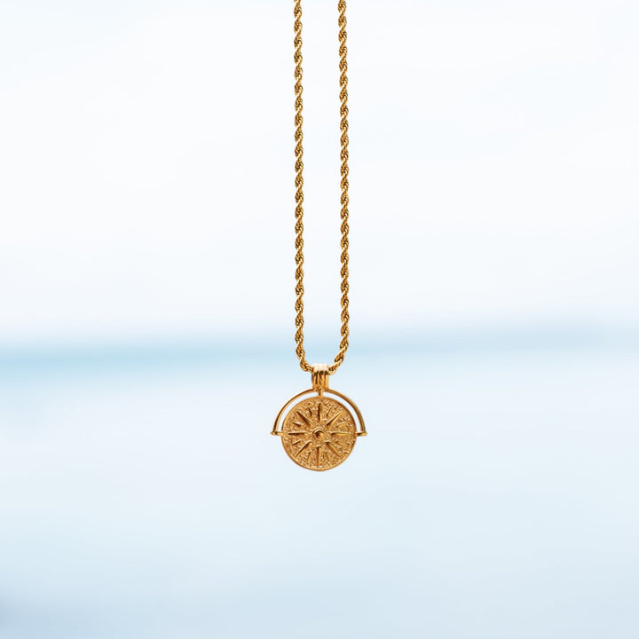 Women Necklace Sun Charm Gold 18k Plated Stainless Steel 45+5cm