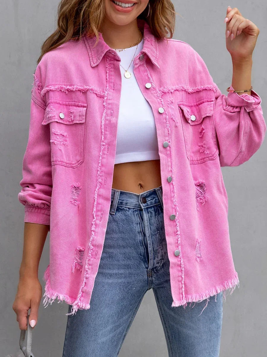 Giacca casual in denim invecchiato per la stratificazione quotidiana