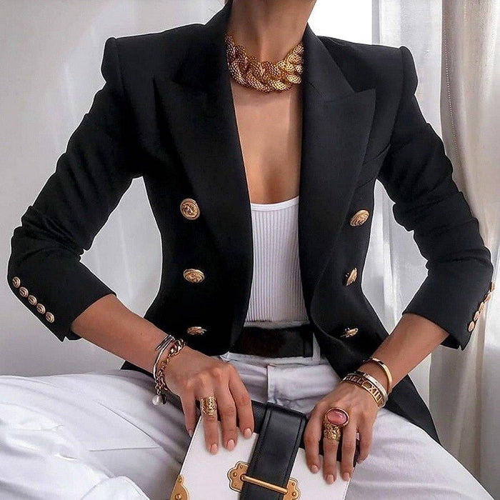 Women's Black Tailored Double-Breasted Blazer